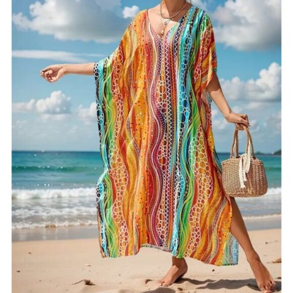 Kaftan Dress Wavy Sunset Waterfall Cover Up NEW 🧡 LAST 1 💛 - Picture 5 of 10